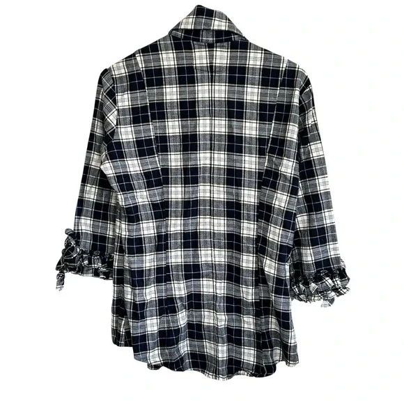 Alicia Bell Plaid Button Shirt Small Western Preppy Festival Ruffle Indie USA - Picture 2 of 9